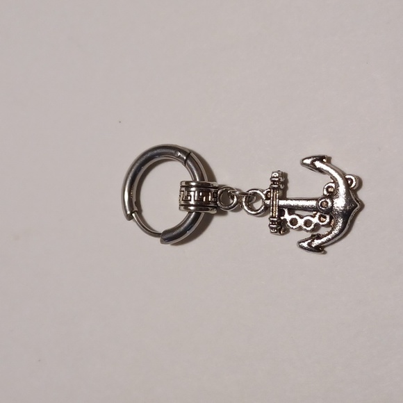 2pc Stainless Anchor Cross Earring Single Ear Silver-tone Hinged Hoop - Picture 5 of 14